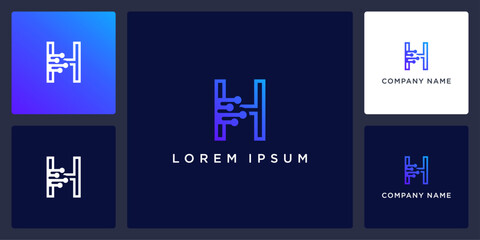 Letter H data technology logo and icon editable vector