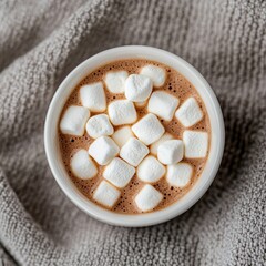 A cozy bowl of hot chocolate topped with fluffy marshmallows.