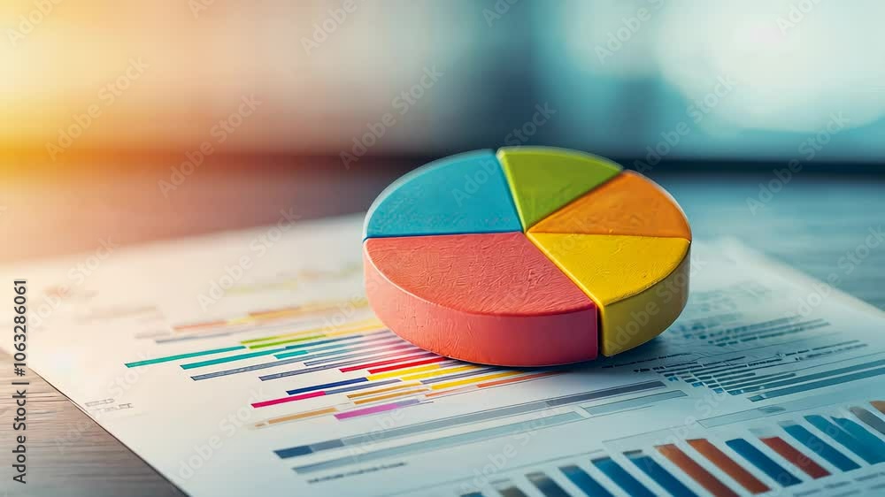 Aufkleber a colorful pie chart on a printed document, data analysis and statistics