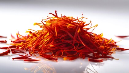 Naklejka premium High-quality close-up of saffron threads on a plain white background