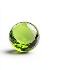 Green gemstone, crystal ball, bright, white isolated background.