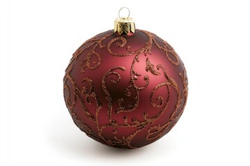 A festive red and gold Christmas ornament against a white background