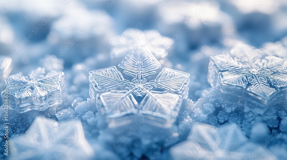 Poster snowflakes arranged in a perfect hexagonal grid, each flake detailed with sharp, geometric precision