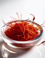 Fototapeta premium High-quality close-up of saffron threads on a plain white background
