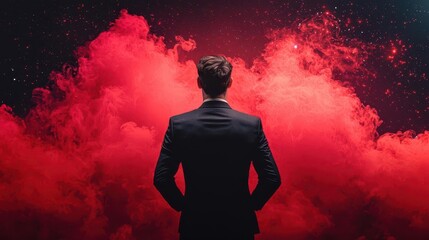 Entrepreneur standing in front of futuristic tech, outlining innovation plans