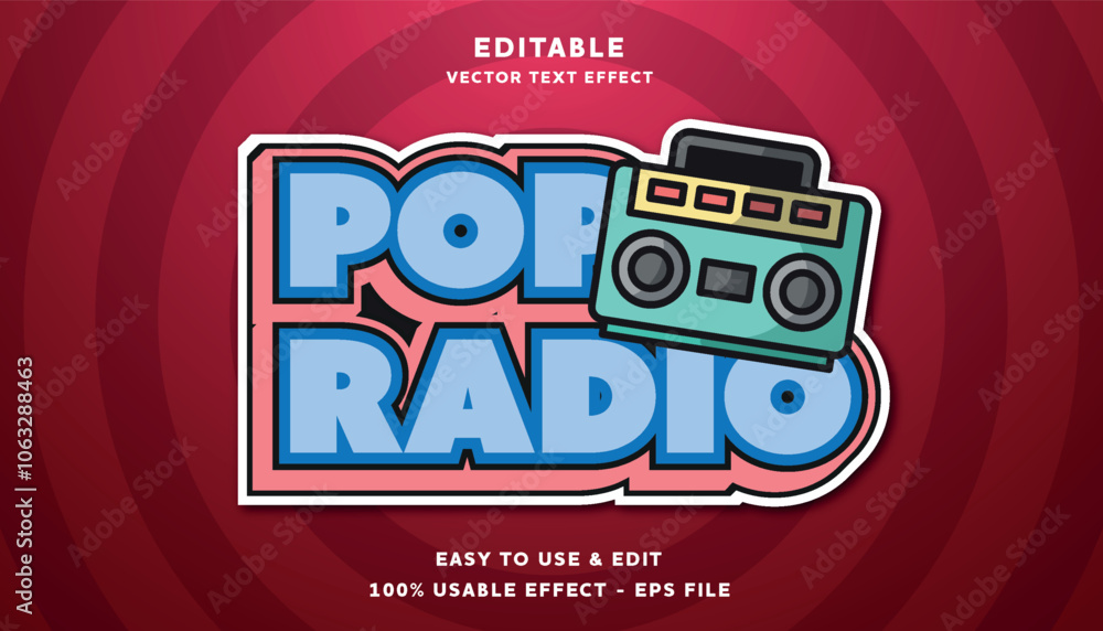 Poster pop radio editable text effect with modern and simple style
