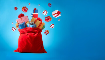 Santa's red sack filled with colorful Christmas gifts