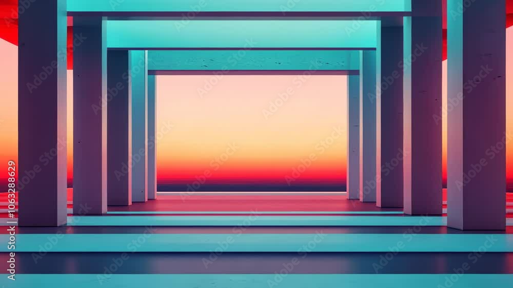 Poster a captivating abstract scene featuring colorful pillars and a gradient background