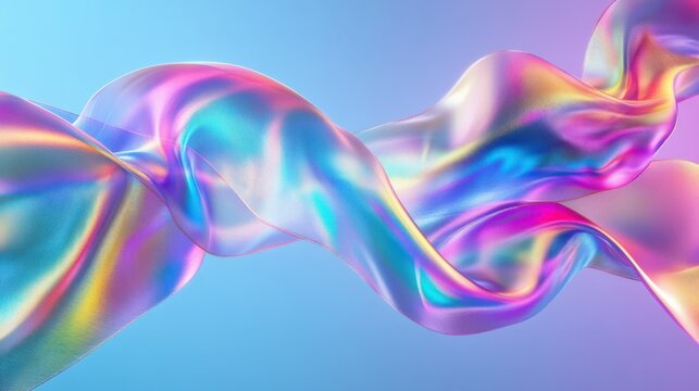 Holographic iridescent ribbon flying in air