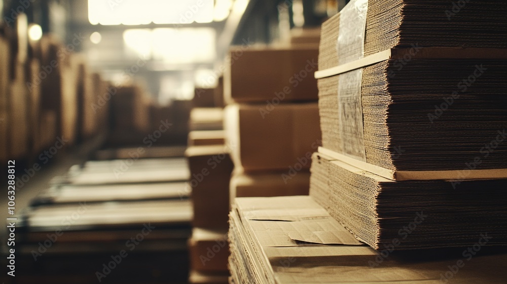 Poster boxes stacked on wooden shelf with rustic background