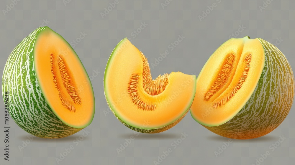 Poster set melon isolated on trasparent background