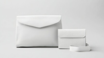 Side view of a blank white bag and wallet accessory mockup