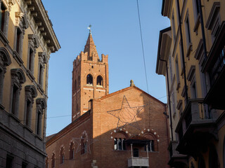 Fototapeta premium Historic buildings along via Italia in Monza, Italy: Arengario
