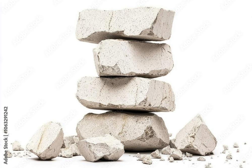 Poster abstract stone structure with broken elements white background