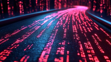 Obraz premium Sreaming data, binary data moving on a digital road - Digital Code road concept - 3d illustration\