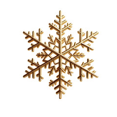 a 3d metallic gold snowflakes isolated on white background PNG