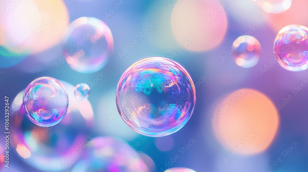 Poster soap bubbles blue gradient macro. abstract modern creative dispersion effect blending color spectrum