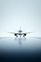Airplane on the runway, preparing for takeoff on a clear day, symbolizing travel and aviation.