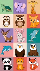 Fototapeta premium collection of twelve vibrant and colorful animated animals.