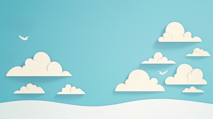 Playful Cartoon Clouds Over a Blue Sky White Background