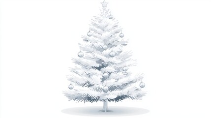 Elegant White Christmas Tree with Silver Ornaments White Background