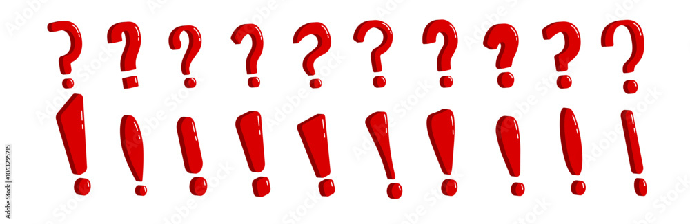 Poster red symbols with exclamation and question marks, designed to highlight warnings, risks, and importan