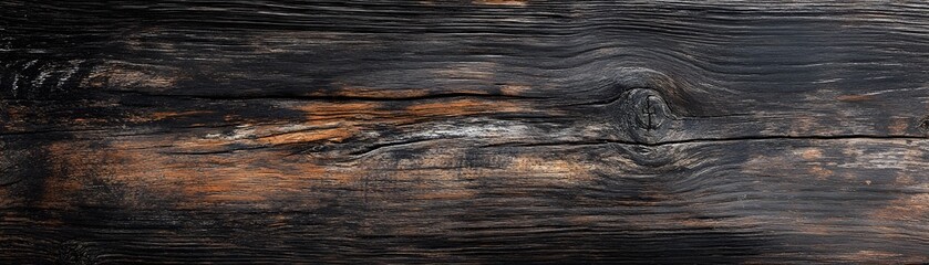 Naklejka premium Dark Wood Grain Texture with Knot and Cracks