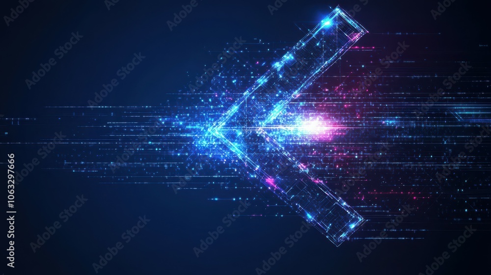 Poster up light arrow on technology blue background with copy space. abstract digital business growth conce