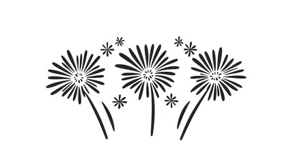 Obraz premium Three black and white stylized fireworks exploding upwards