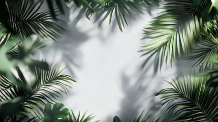 Shadow overlay effect on tropical leaves with transparent background, palm leaf shadows in 3D 3d rendering -