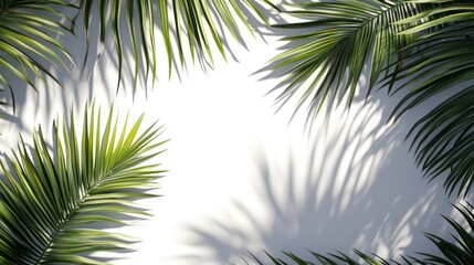Obraz premium A serene composition of palm leaves casting shadows against a light background.