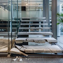 Damaged stairs in modern office interior design