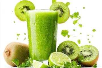 Refreshing Kiwi Lime Cocktail Beverage White Background