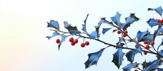 holly branch with vibrant red berries wallpaper