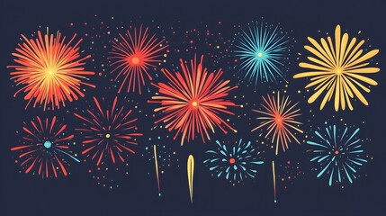 Naklejka premium Colorful Fireworks Display in a Night Sky