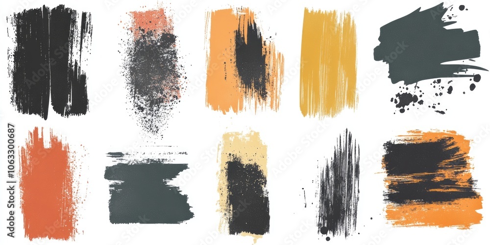 Poster abstract art collection featuring various paint techniques and bold color combinations.