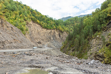 Road from Mestia to Ushguli in Svanetia region in Georgia