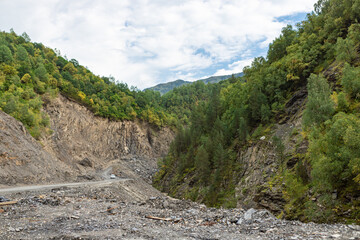 Road from Mestia to Ushguli in Svanetia region in Georgia