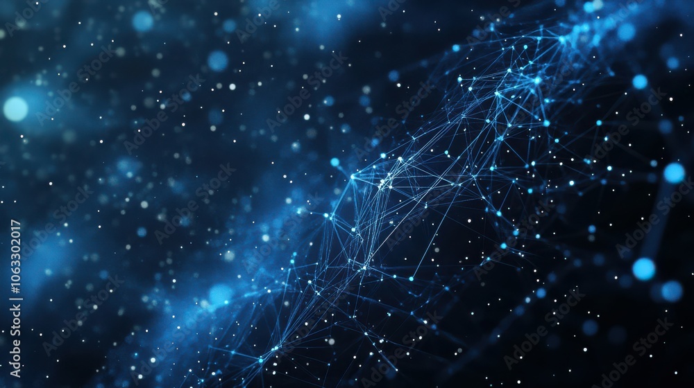 Poster this concept depicts a digital cyberspace with particles and connections to digital data networks