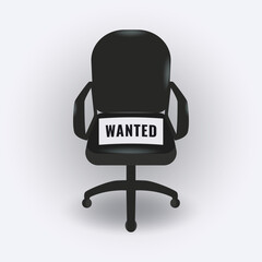 Black empty office chair with wanted information. Business hiring and recruitment concept vector illustration
