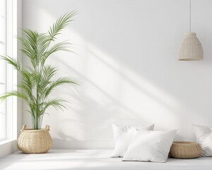 2 white square pillows mock up