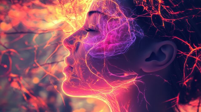 Woman's brain and nervous system pathways and nerves Polyvagal.