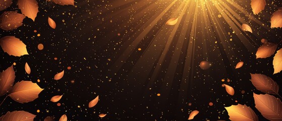 Warm Thanksgiving background with autumn leaves and sunlight