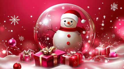 Christmas-Themed Holiday Snow Dome with Santa Hat Snowman, Presents, and Sparkling Snowflakes.Generative AI
サンタ帽をかぶった雪だるまとプレゼント、きらめく雪の結晶があるクリスマステーマのホリデースノードーム