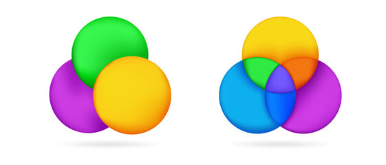 Round Venn diagram template with vibrant, overlapping shapes for data blending and information analysis. Great for modern presentations.