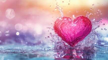 Fototapeta premium Vibrant Heart Illustration Emerging from Water Splashes, Symbolizing Life and Passion in Surreal Setting
