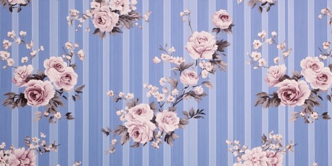 Obraz premium This is a close-up image of fabric featuring a floral pattern, in hues of blue and pink. The design includes various sizes of flowers on a blue background, giving it a stylish and feminine touch.