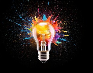 Creative Light Bulb with Colorful Paint Splash Explosion
