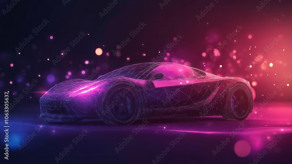 Poster smart car. sport car in the form of a starry sky or space. cars vector wireframe concept. polygon ve