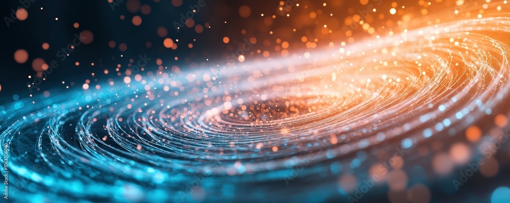 Poster glowing curved lines in circular pattern
